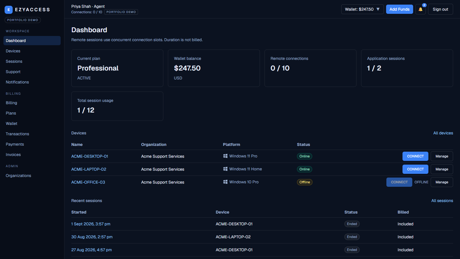 Technician dashboard